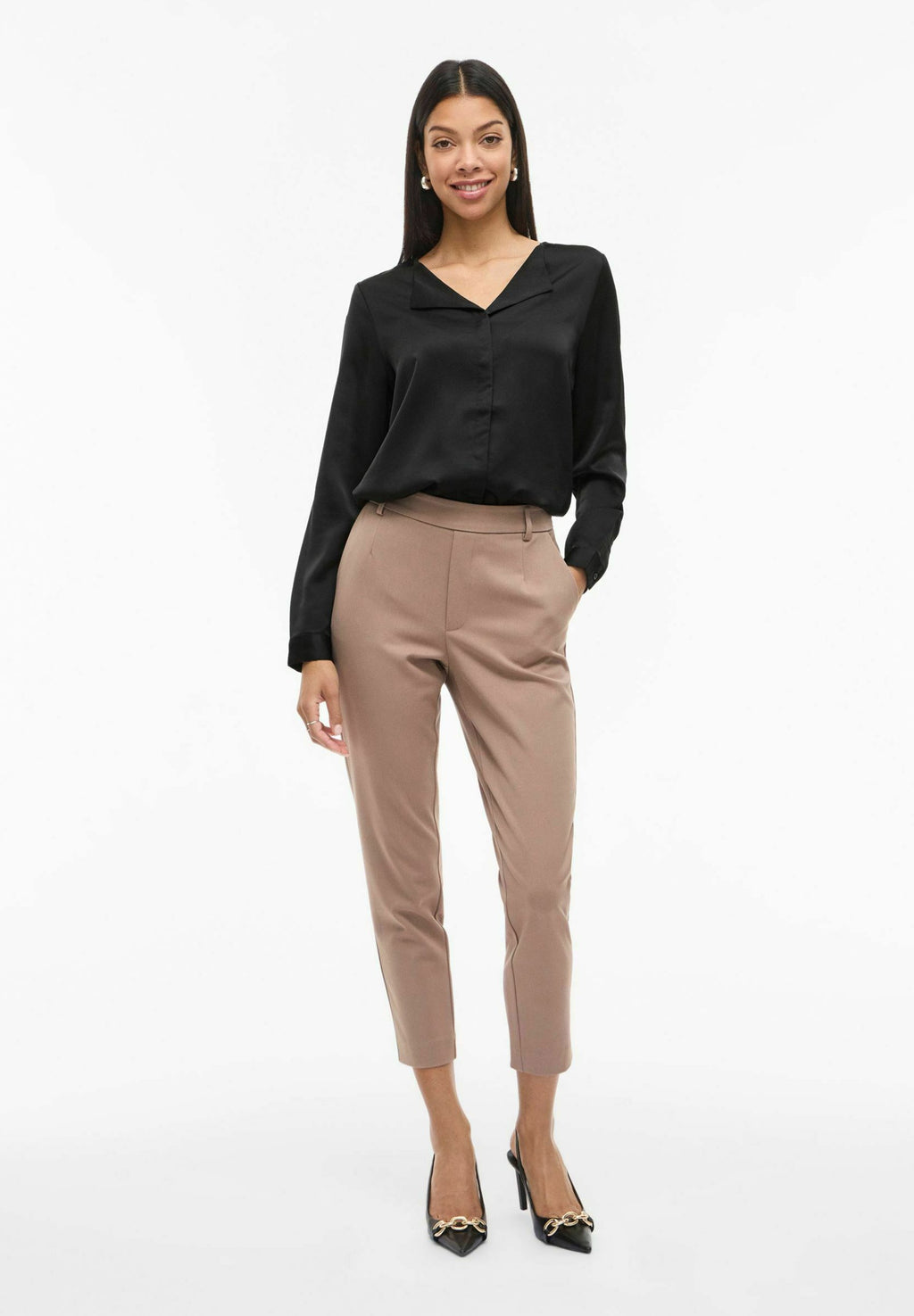 VILA VIELLETTE V-NECK L/S SATIN SHIRT - NOOS