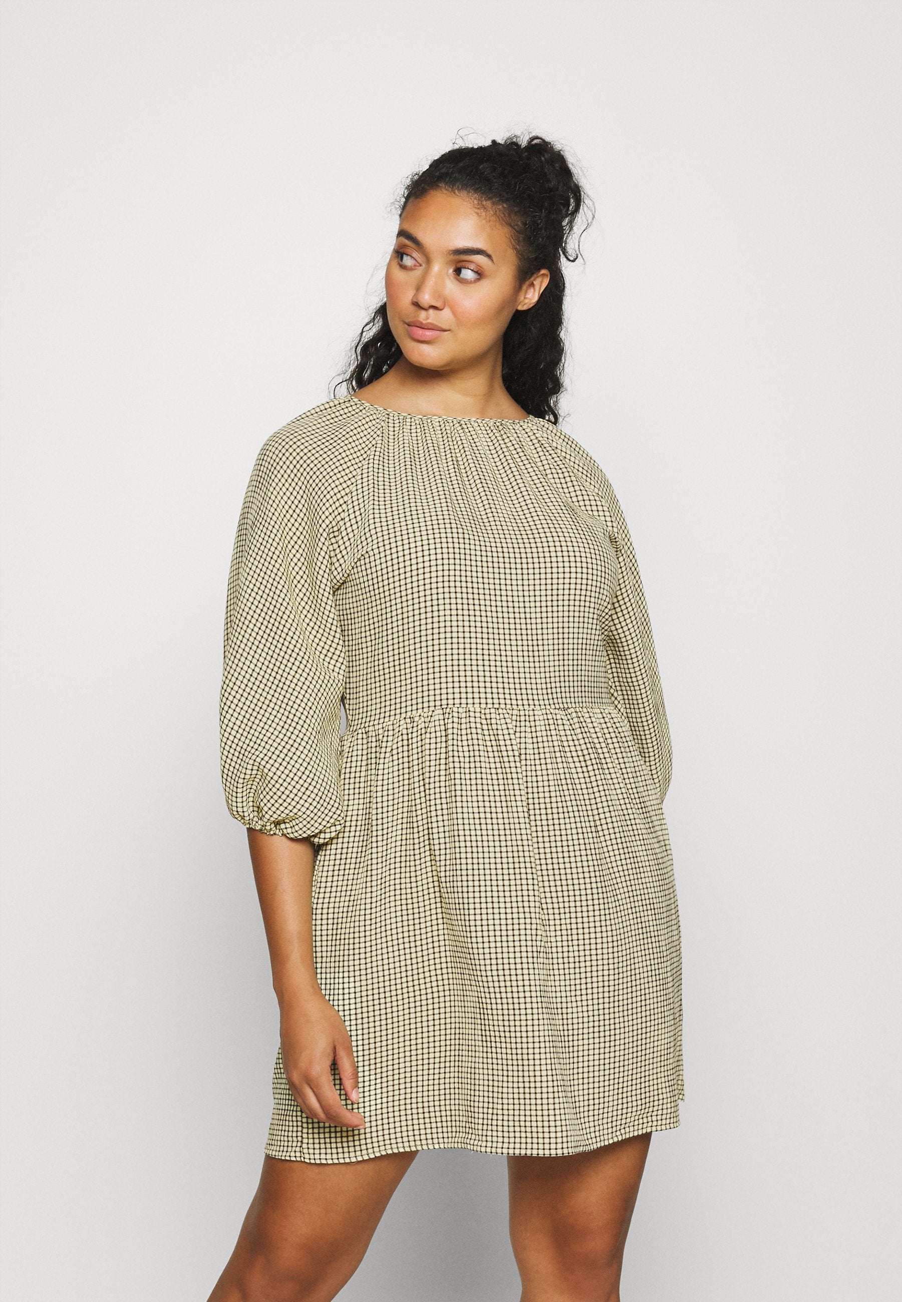 Missguided Plus CHECK PUFF SLEEVE DRESS