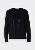 STACKED RHINESTONE EMBELLISHED LOGO LONG SLEEVE CREW NECK SWEATER Media 1