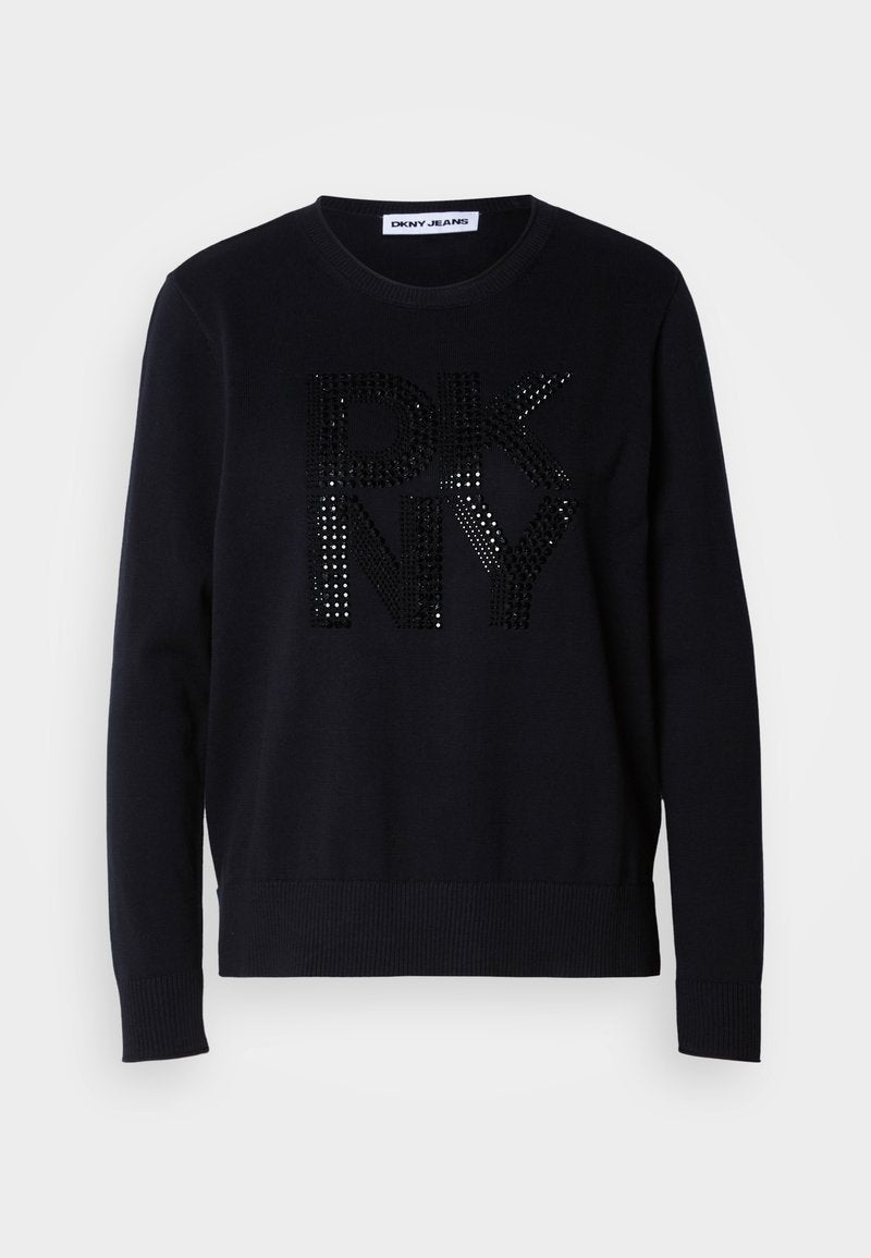 STACKED RHINESTONE EMBELLISHED LOGO LONG SLEEVE CREW NECK SWEATER Media 1