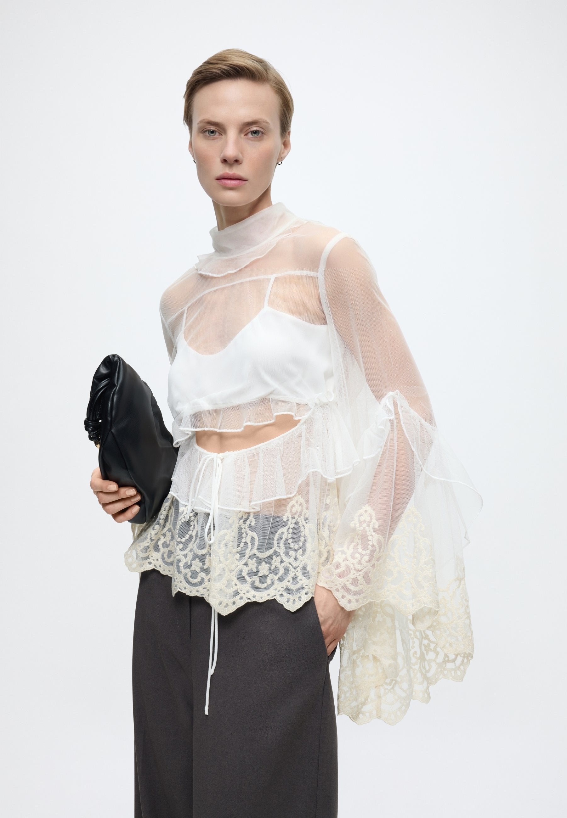 Bardot ANYSSA LACE EDGE RUFFLE BLOUSE