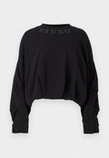  Schwarzer, verkürzter Sweatshirt aus weichem Stoff, mit rundem Ausschnitt und langen Ärmeln. "PINKO"-Logo prägedruckt auf der Vorderseite.