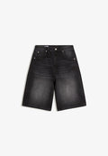 Bershka EMBOSS BAGGY DENIM - SHORT - Denim shorts - black