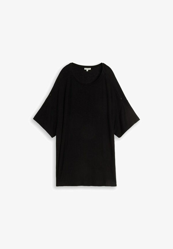 TOM TAILOR TOM TAILOR T-SHIRT PLUS SIZE - T-SHIRT MIT TURN-UP-FUNKTION - Basic T-shirt - deep black