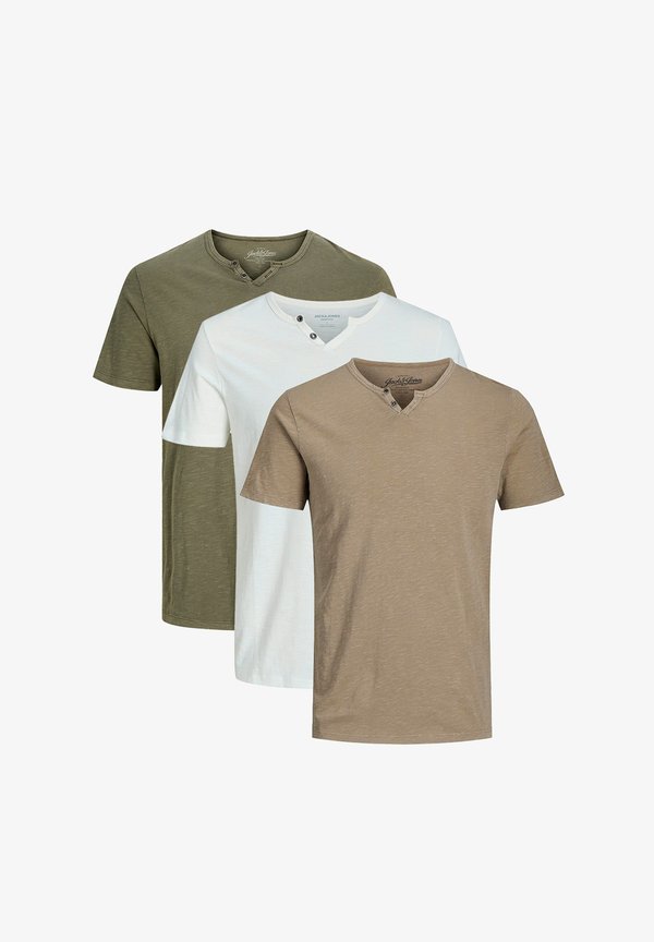 Jack & Jones 3ER PACK SPLIT - Basic T-shirt - weiß beige grün