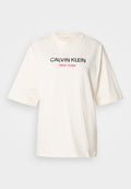 Calvin Klein Jeans RELAXED SEQUIN LOGO TEE - Print T-shirt - white greige