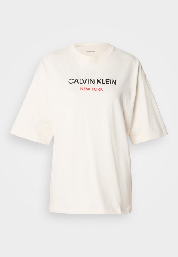 Calvin Klein Jeans RELAXED SEQUIN LOGO TEE - Print T-shirt - white greige