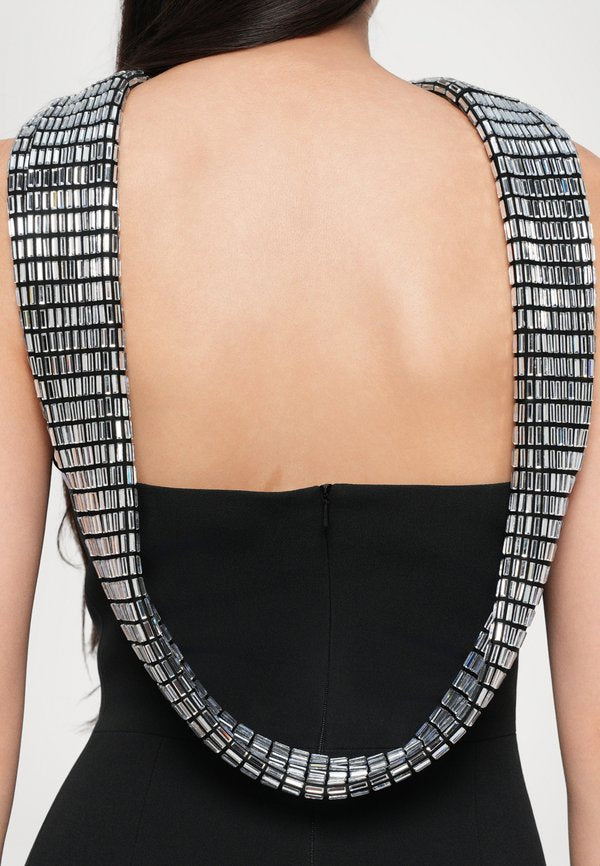 David Koma CRYSTAL RHINESTONE BACK DETAIL MIDI DRESS