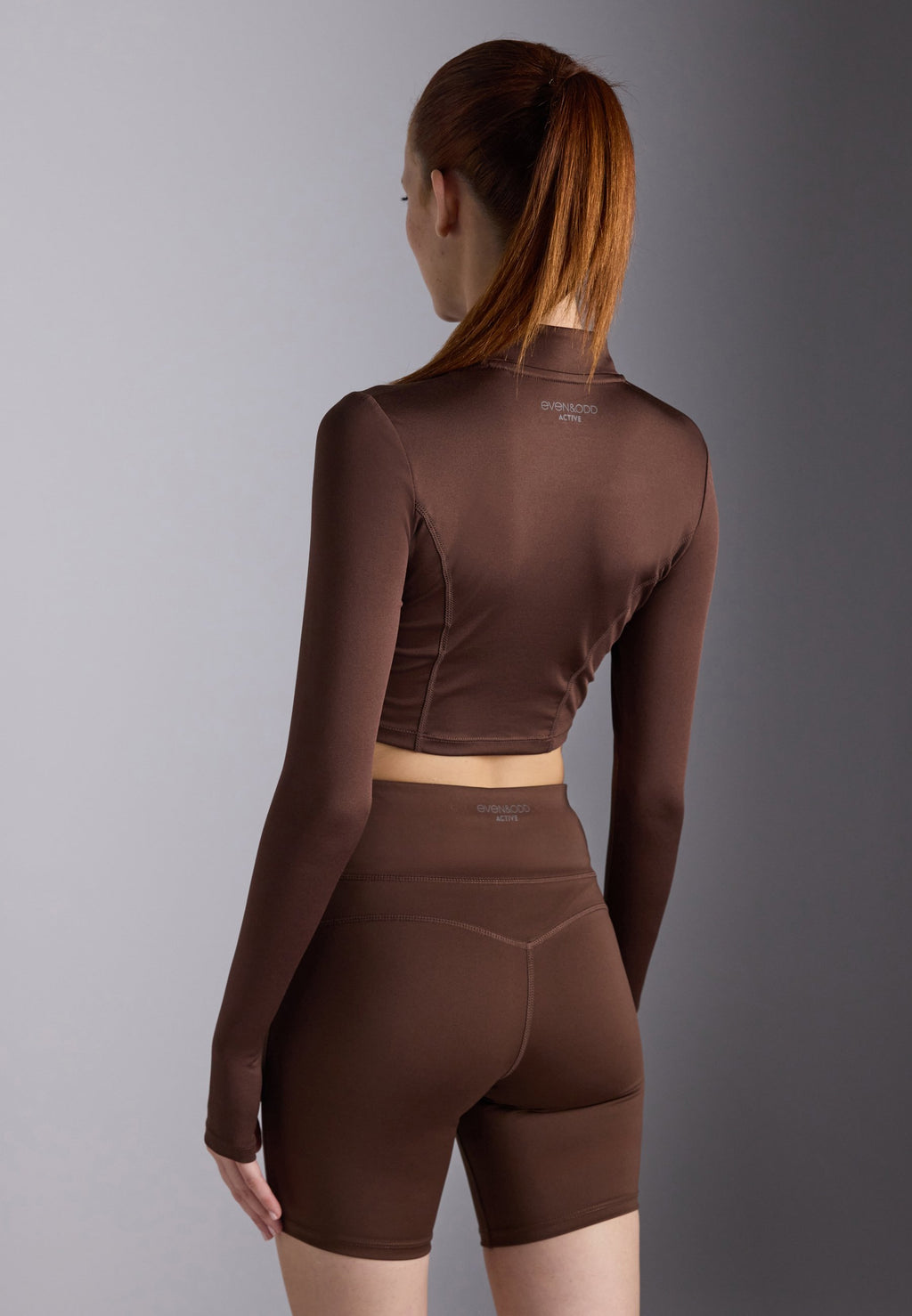Even&Odd active CROPPED HIGH NECK LONG SLEEVE TOP WITH 1/2 ZIP &THUMB HOLES