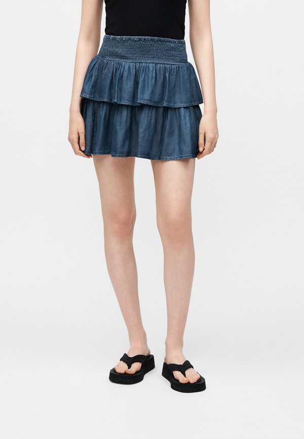 ONLY ONLCHARIS LIFE SMOCK - Mini skirt - dark blue denim