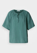 BLOUSE ROUND NECK WITH DRAWSTRING AND GATHERING SOLID Media 1