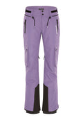 Lila Schneehose mit schwarzen Akzenten, Reißverschlusstaschen, verstellbarem Taillenbund und verstärkten Bündchen für Langlebigkeit. Hergestellt aus wasserdichtem Material.
