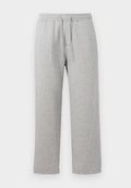Graue Baumwoll-Sweatpants mit elastischem Bund und Kordelzug. Gerades Bein Design mit genähten Säumen und ohne Taschen.