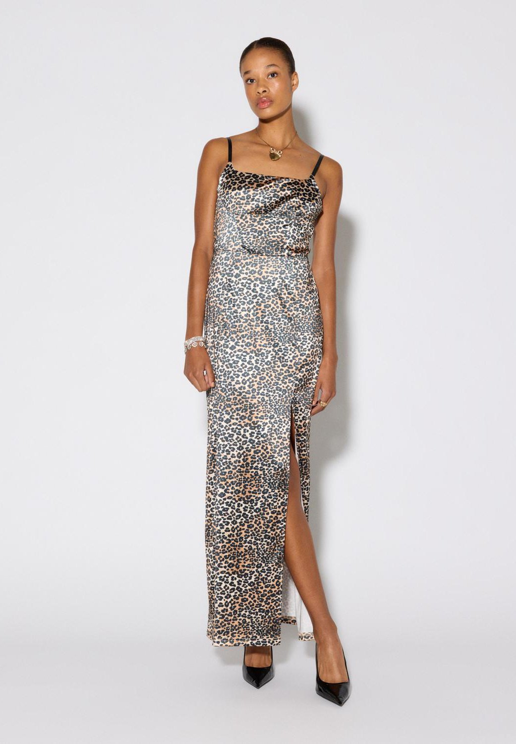SOMETHINGNEW X LAME COBAIN SNLILLIE LEOPARD SATIN MAXI DRESS