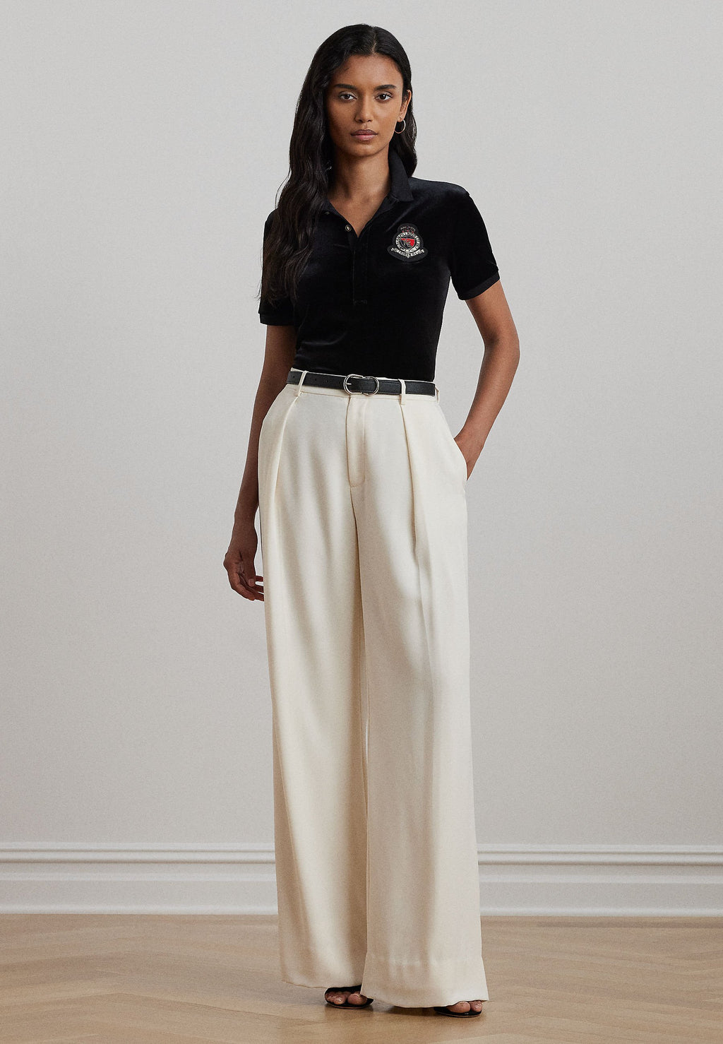Lauren Ralph Lauren BEADED CREST STRETCH VELVET POLO SHIRT
