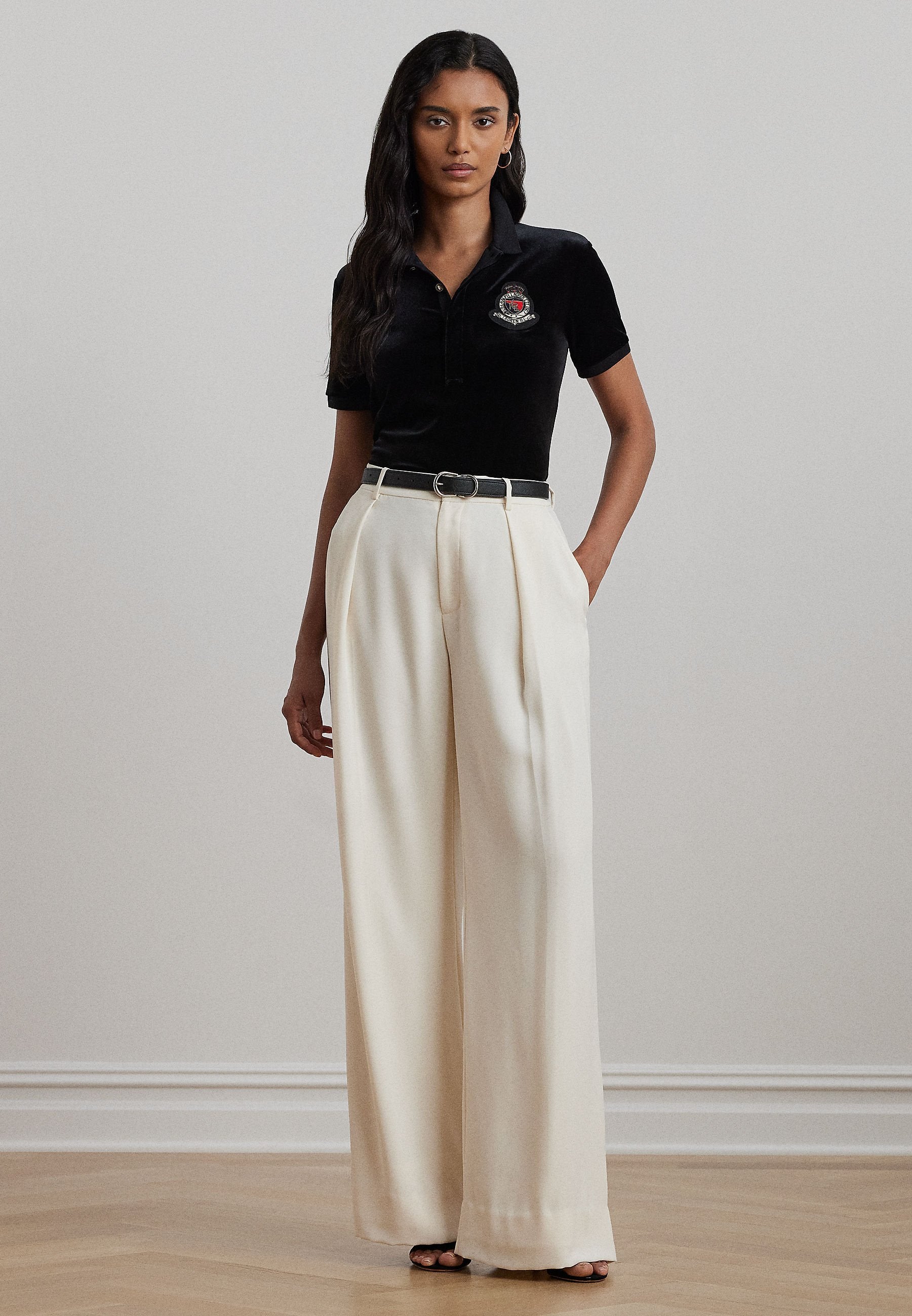 Lauren Ralph Lauren BEADED CREST STRETCH VELVET POLO SHIRT
