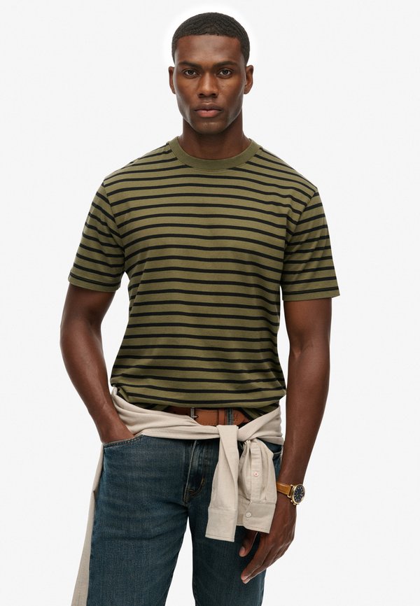 Superdry & Co THE MERCHANT STORE- STRIPE - Print T-shirt - olive stripe