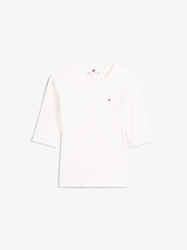 Tommy Hilfiger RIBBED SLIM HALF SLEEVE T-SHIRT - Print T-shirt - ivory silk