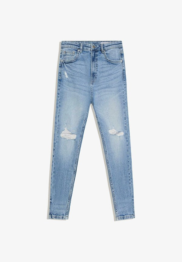Bershka CARROT DESTROY - Slim fit jeans - light blue