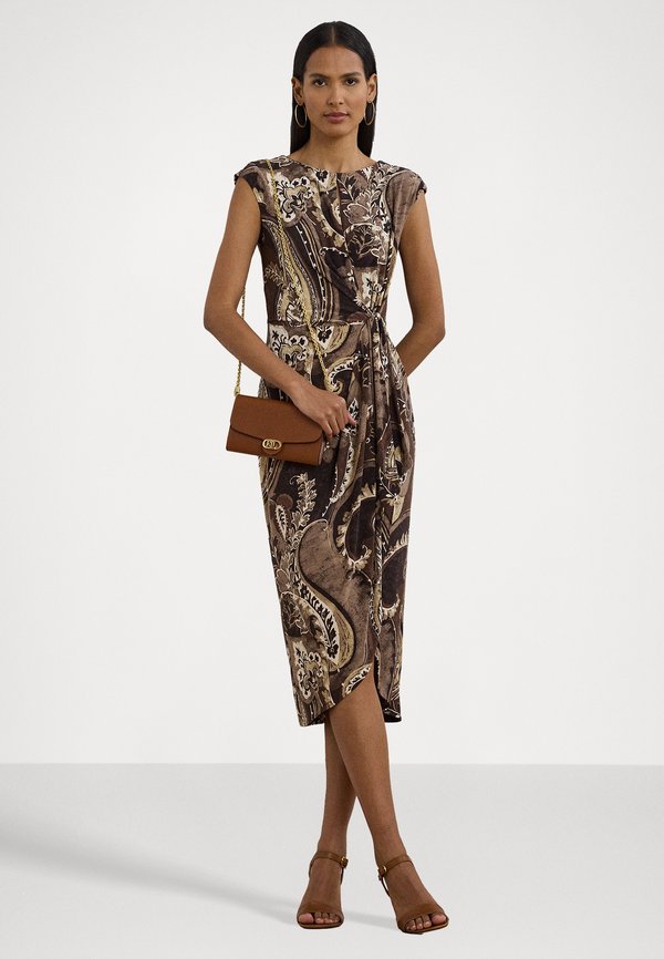 Lauren Ralph Lauren REIDLY PAISLEY STRETCH JERSEY TIE FRONT DRESS