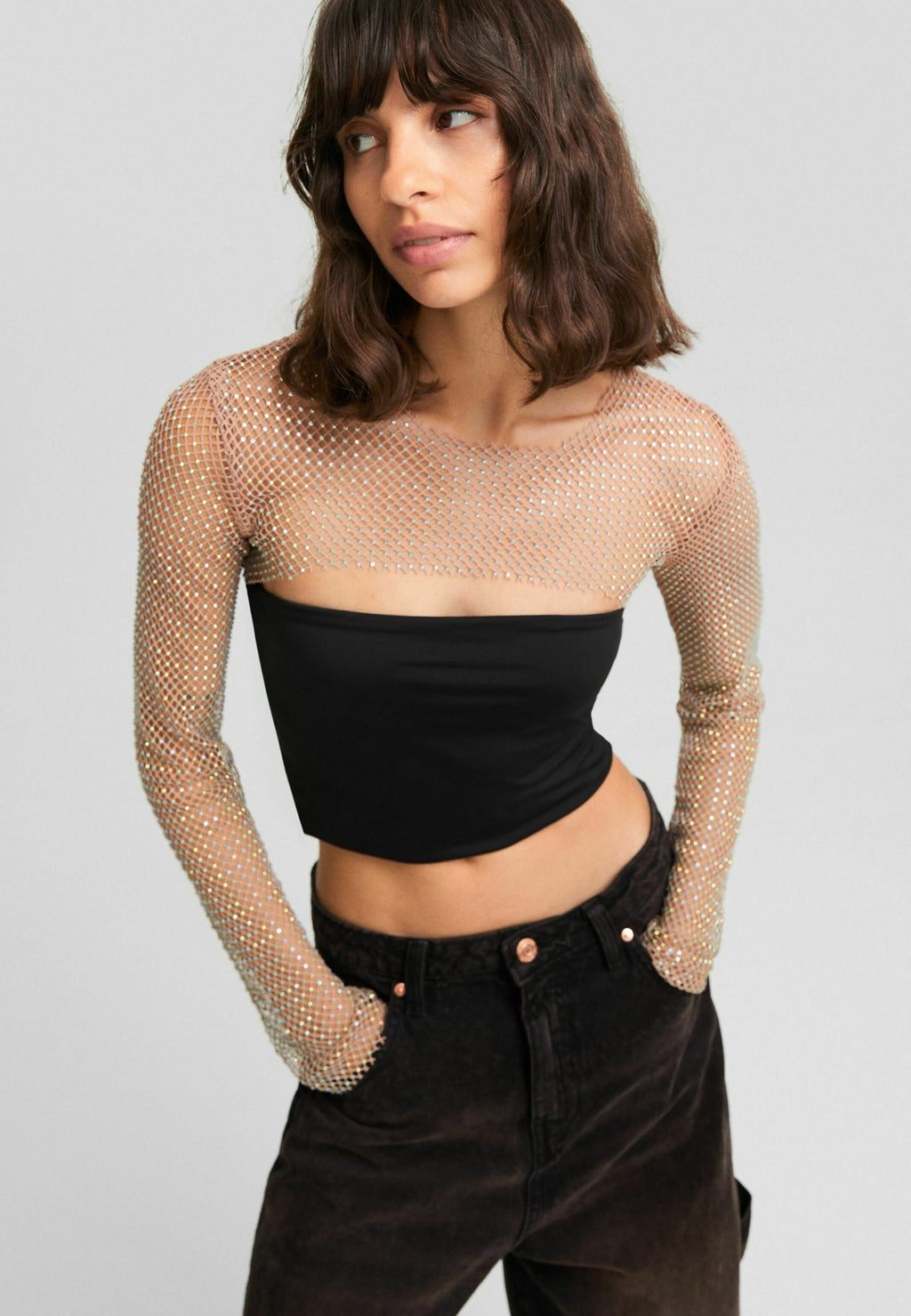 Bershka LONG SLEEVE RHINESTONE