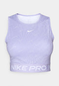 Hellblaues Nike Pro Crop-Top mit geripptem Textur, das ein weißes Logo und ein breites Band mit der Aufschrift "NIKE PRO" in Weiß zeigt.