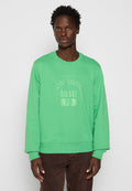 Grüner Baumwollpullover mit Rundhalsausschnitt, gerippten Bündchen und einem geprägten Textdesign mit "Denim Division Diesel 78".