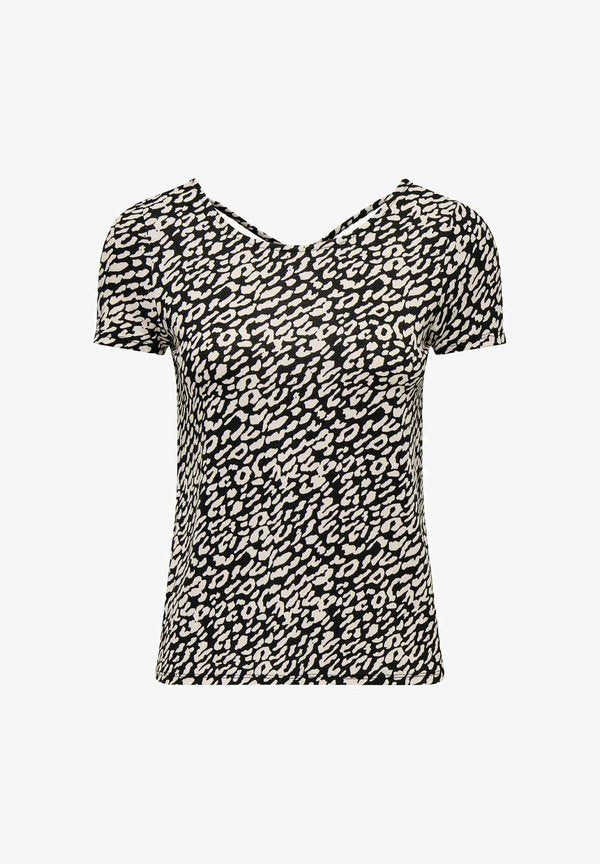 ONLY BERA BACK LACE UP TO RUNDHALS - Print T-shirt - schwarz/beige