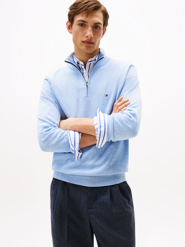 Tommy Hilfiger QUARTER ZIP MOCK NECK - Jumper - vessel blue heather
