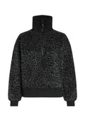 Schwarzer strukturiert Fleece-Pullover mit hohem Kragen und Halb-Reißverschluss, ausgestattet mit gerippten Bündchen und Saum für einen engen Sitz.