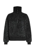 Schwarzer strukturiert Fleece-Pullover mit hohem Kragen und Halb-Reißverschluss, ausgestattet mit gerippten Bündchen und Saum für einen engen Sitz.