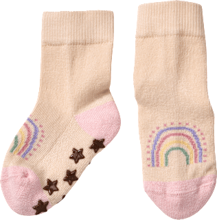 ABS Socken mit Regenbogen-Motiv, beige + rosa, Gr. 27/29 ALANA