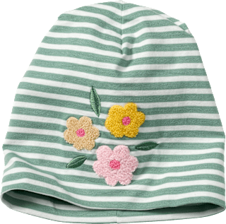 Beanie mit Blumen-Applikation, grün, Gr. 50/51 ALANA