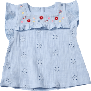 Bluse aus Musselin mit Blumen-Stickerei, blau, Gr. 110 ALANA