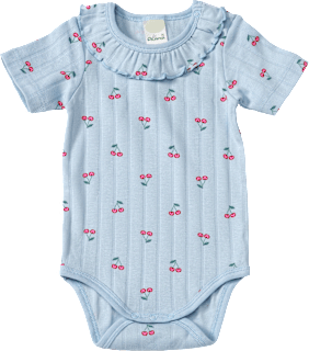 Body Kurzarm mit Kirschen-Muster, blau, Gr. 98/104 ALANA