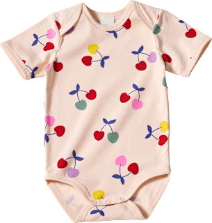 Body Kurzarm Pro Climate mit Kirsch-Muster, beige, Gr. 74/80 ALANA