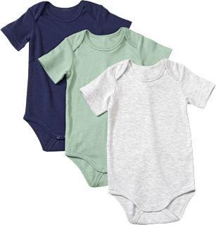 Bodys Kurzarm, grau + grün + blau, Gr. 98/104 ALANA