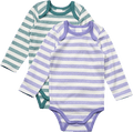 Bodys Langarm mit Ringel-Muster, lila + grün, Gr. 98/104 ALANA