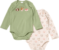 Bodys Langarm mit Waldtier-Muster, grün + beige, Gr. 98/104 ALANA
