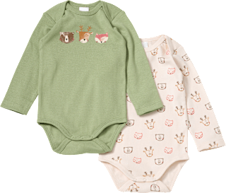 Bodys Langarm mit Waldtier-Muster, grün + beige, Gr. 98/104 ALANA