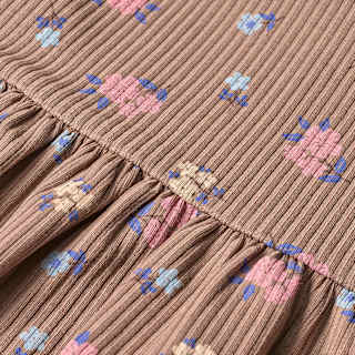 Kleid mit Blumen-Muster & Ripp-Struktur, braun, Gr. 110 ALANA