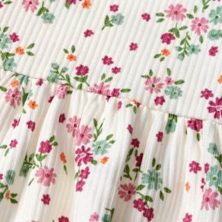 Kleid mit Ripp-Struktur & Blumen-Muster, weiß & rosa, Gr. 110 ALANA