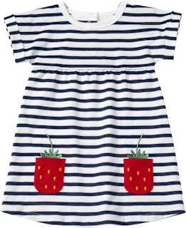 Kleid mit Streifen & Erdbeer-Taschen, blau + weiß, Gr. 110 ALANA