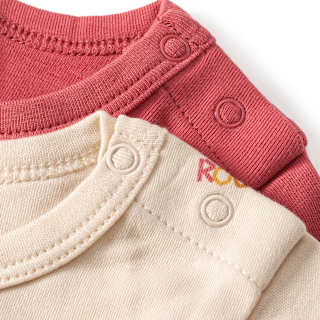 Langarm-Bodys mit Löwen-Motiv, rot + beige, Gr. 74/80 ALANA