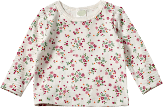 Langarmshirt mit Ripp-Struktur & Blumen-Muster, weiß, Gr. 116 ALANA