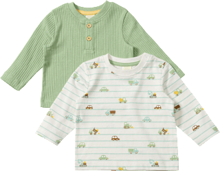 Langarmshirts mit Auto-Muster, grün + weiß, Gr. 80 ALANA