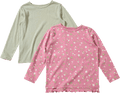Langarmshirts mit Blumen-Muster, Rüschen & Ripp-Struktur, rosa + grün, Gr. 134  ALANA