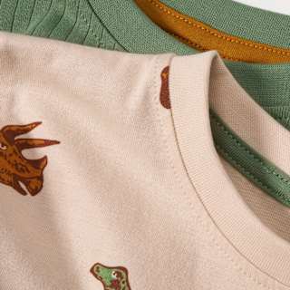 Langarmshirts mit Ripp-Struktur + Dino-Muster, grün + beige, Gr. 116 ALANA