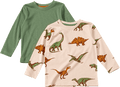 Langarmshirts mit Ripp-Struktur + Dino-Muster, grün + beige, Gr. 116 ALANA