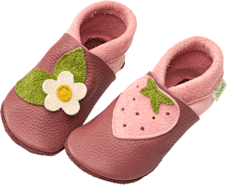 Lederschuhe mit Erdbeer- und Blumen-Applikation, pink, Gr. 20/21 ALANA